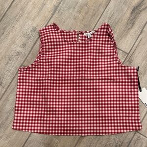 Red and White Gingham Crop Top blouse summer gameday NWT large